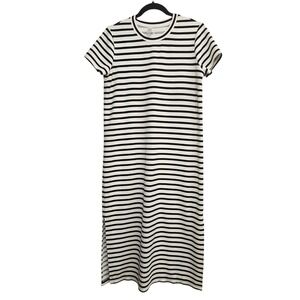 SPANX Black White Striped Midi Dress Medium Stretch Casual Minimalist effortless